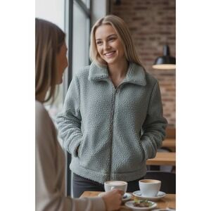 EUC Wild Fable Women's Teal Sherpa Fleece Zip Up Jacket Size M L